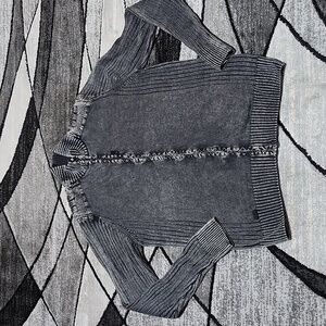 VINTAGE BUCKLE BLACK LABEL NO. 48 SLIM FIT BURN-OUT BLACK SWEATER JACKET M